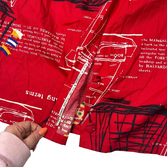 Vintage 1960s Sailing AOP Button Up Crewneck Jacket Top Union Made Red Womens 36 - Picture 7 of 7